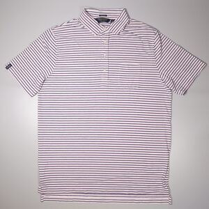 Polo Golf Ralph Lauren Mens Large L Polo Shirt Pink Blue Stripe Stretch Lisle